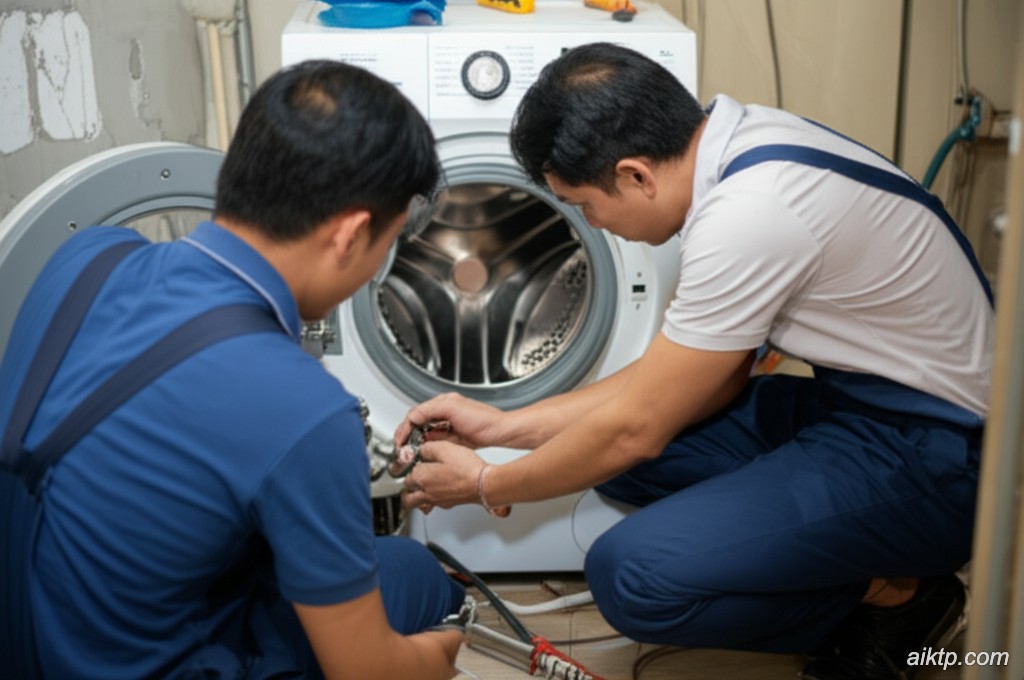 Chuyên viên kỹ thuật đến tận nơi xử lý sự cố máy giặt Hitachi cho khách hàng